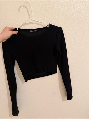 Zara Black Ribbed Long Sleeve Crop